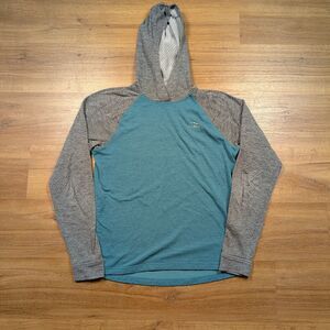 LL Bean Adventure Grid Pullover Hoodie Mens Small Outdoors Fleece Green Fitted